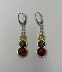 AMBER Stone JEWELRY with Sterling Silver.MULTICOLOR Amber Dangle Earrings. - Picture 1 of 8