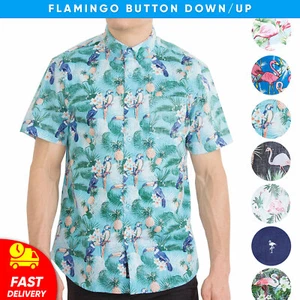 Camisa hawaiana visual manga corta con botones estampados de flamencos para hombre - Imagen 1 de 16