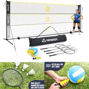5.1-7.4ft Adjustable Height Portable Volleyball Badminton Set with Net 4 Rackets - Picture 1 of 9