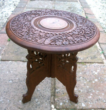 VINTAGE  FOLDING  ANGLO/INDIAN INLAID WOODEN SIDE TABLE