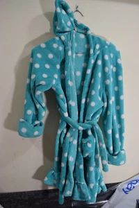 Gap Kids GIRLS 8 Turqouise Blue White Polka Dot Bath Pool Soft Robe Hooded Belt - Picture 1 of 9