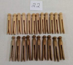 Vintage Wooden Round Flat Top Clothes Pins 3 3/4" - 4" Lot of 22