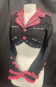 Bolero Gothic Punk Sdl Raven vintage bordo tartan taglia 8 Regno Unito - Foto 1 di 9