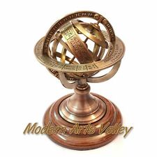 Antique Brass Globe Armillary Wooden base Collectible Gift