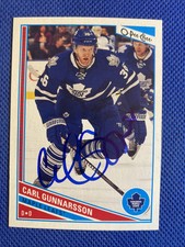 2013-14 O-Pee-Chee Maple Leafs Hockey Card #43 Carl Gunnarsson Auto Signed