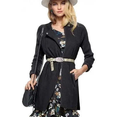 Cabi Trench Coat Renaissance Forest Green Black Asymmetrical  Mid Length Size S - Image 1 of 4