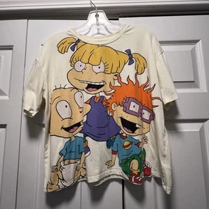 Rugrats Women’s XXL 2XL Ivory Crop Top Shirt All Over Print - Picture 1 of 16