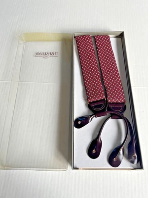 全新带标签 Trafalgar 吊袜带纽扣端支架红色几何皮革装饰 — 第 1/4 张图片