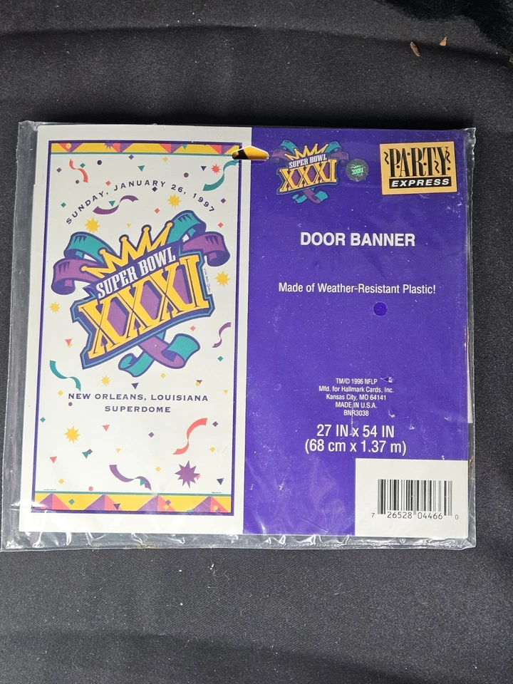 Nuevo de Lote Antiguo 1996 PUERTA PANCARTA NFL Superbowl XXXI 31 Suministros Decoraciones 27"X 54" Foto 1 de 3