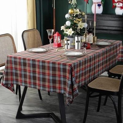 Mantel a Cuadros para 55"x86" (Se Adapta a Mesas 62"-72" de Largo) Café Rojo Cuadros Foto 1 de 4