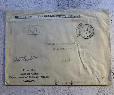 1932 Canada OHMS Registered Cover Ottawa–BC Wax Seal Dept of External Affairs - Image 1 of 4