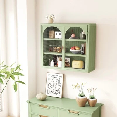 Modern Woven Wall Cabinet: 27.56" Glass Doors - Image 1 of 4