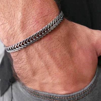 925 Sterling Silver Men’s Bracelet – Viking Braided Bangle SA014 - Image 1 of 3