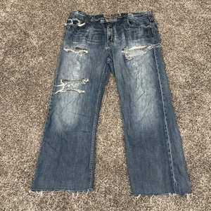 BKE Marshall Jeans Men 38x28 Blue Distressed Baggy Wide Leg Distress Y2K Raw Hem - Picture 1 of 10