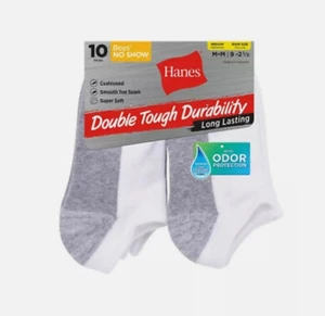 Hanes Boy's Double Tough Durability 10 Pairs No Show Socks size M (9-21/2) - Picture 1 of 4