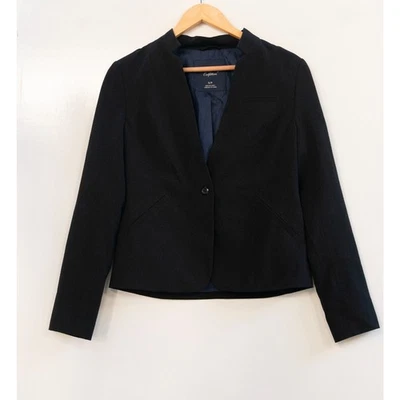 American Eagle Outfitters Lined Collarless Suit Blazer Black Womens Size Small - Image 1 of 4
