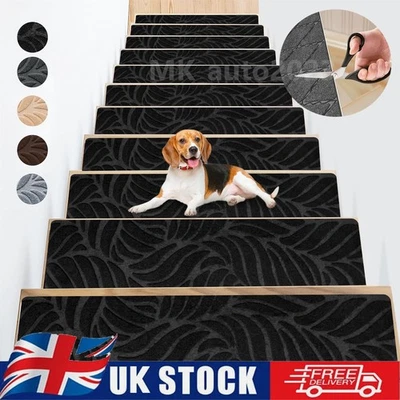 15x Stair Pads Set Carpet Stair Treads Non Slip Adhesive Step Mats Cuttable 76cm - Image 1 of 4