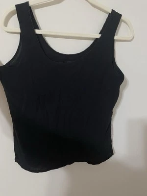 Camiseta sin mangas Dana Buchman negra con cuentas de seda en capas talla 6 pequeña mediana de colección Foto 1 de 4