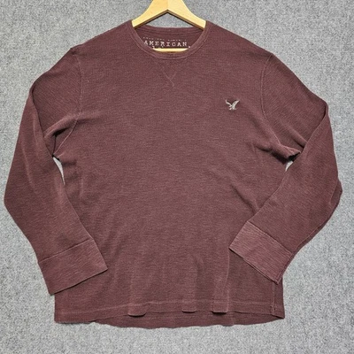 American Eagle Thermal Waffle Knit Crew Neck Long Sleeve Shirt Mens 3XL Burgundy - Image 1 of 4