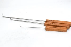 Texas E Z Hook Meat Turning Flipper Grill Tool Wood Handle USA Made Lot 3 BBQ - Picture 1 of 3