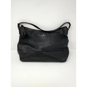Kate Spade Black Pebbled Large Shoulder Hobo Bag Handtasche schwarz gestreift gefüttert LESEN - Bild 1 von 6