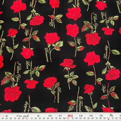 Romancing the Rose by Ro Gregg Northcott Metallic Black Cotton by the HALF YARD - Image 1 of 2