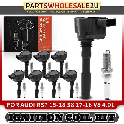 8x Bobina de encendido + 8x Kit de bujías de iridio para Audi RS7 15-18 S8 17-18 V8 4,0 L Foto 1 de 4