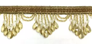 10 YARDS/ 4” Beaded Trim Fringe w Gimp Top/ Gold trim w Brown and Amber - Picture 1 of 4