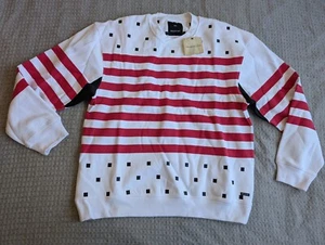 Pegleg NYC Sweatshirt Men XXL 2XL White Red Stripes Pullover Crew Neck NWT - Picture 1 of 11
