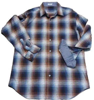 Bugatchi Uomo Shirt Mens Medium Blue Plaid Long Sleeve Button Up Flip Cuff - Image 1 of 4