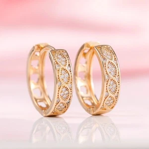 18K ROSE GOLD FILLED HEART HOOP EARRINGS MADE WITH SWAROVSKI CRYSTALS GIFT GF36 - Picture 1 of 3