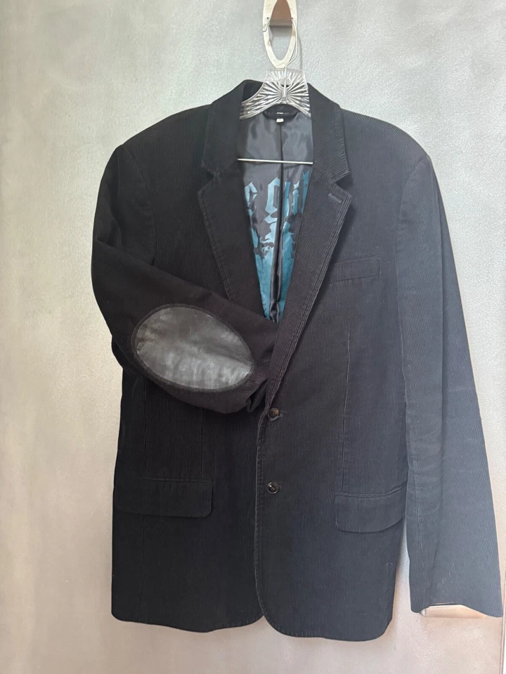 Мужской черный вельветовый блейзер Juicy Couture на 2 пуговицах размер 42 хирургические манжеты локти подушечки - Изображение 1 из 4