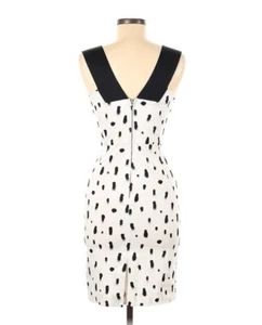 French Connection Cotton Bodycon White V Neck Dress Black Polka dot - Picture 1 of 6