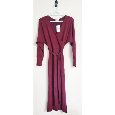 Loveappella Women's Dress XS Burgundy V Neck Belted Long Sleeve - Image 1 of 4