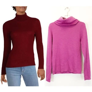 SUTTON STUDIO  Sweater P SMALL Women Merino Wool Pink Stretch Turtleneck Cozy  - Picture 1 of 11