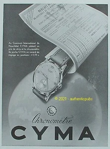 PUBLICITE CYMA CHRONOMETRE CONCOURS INTERNATIONAL NEUCHATEL MAPPEMONDE 1949 AD - Imagen 1 de 1