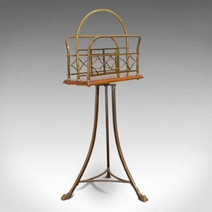 Antique Newspaper Stand, French, Walnut, Brass, Magazine, Music Rack, Victorian - Picture 1 of 10