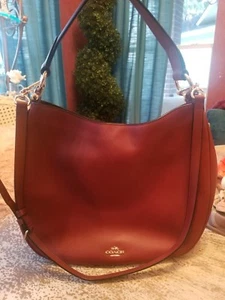 Coach Burgundy Leather Hobo Bag with Gold Trim, Handle Strap, & Cross Body Strap - Picture 1 of 12