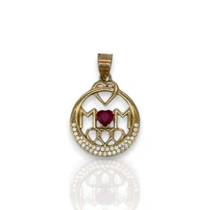 Heart "Mom" Cz Pendant - 14K Yellow Gold - Picture 1 of 6