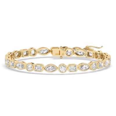 Brazalete de eslabones de tenis de diamantes simulados de corte marquesa de 6 quilates enchapado en oro amarillo de 14 quilates Foto 1 de 4