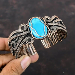 Womens day Deal Copper Arizona Turquoise Gemstone Wire Wrapped New Cuff Bracelet - Picture 1 of 6
