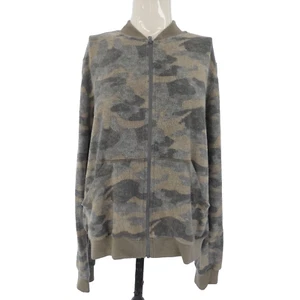 Hippie Beach Bum Womens Jacket Fleece Khaki Camouflage Zip Up Cotton Blend L - Picture 1 of 11