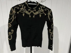 Karen Millen Sweater Black Metallic Gold Embroidery Long Sleeve XS - Picture 1 of 7
