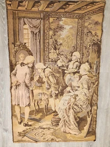 French Woven Tapestry Antique Salon Scene 35" x 54" - Picture 1 of 6