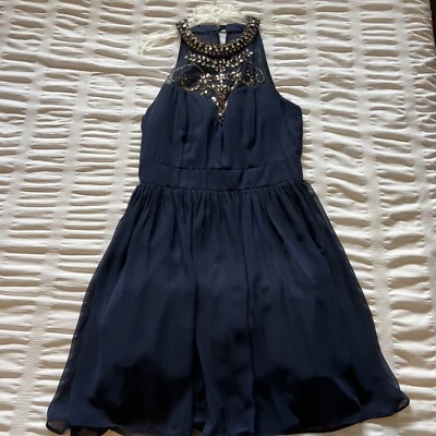 Vestido Junior Para Mujer B. Darlin Cuello Alto Cuentas Azul Marino Envío Rápido Talla 7/8 Foto 1 de 4
