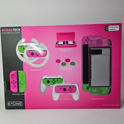Advanctech 6 In 1 Set For Nintendo Switch Accessories (PINK & Green) Brand New! - Image 1 of 4