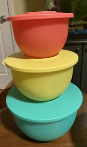 Tupperware Impressions Mixing Bowls 3pc Set Rare Teal Yellow Orange Brand New - Picture 1 of 2