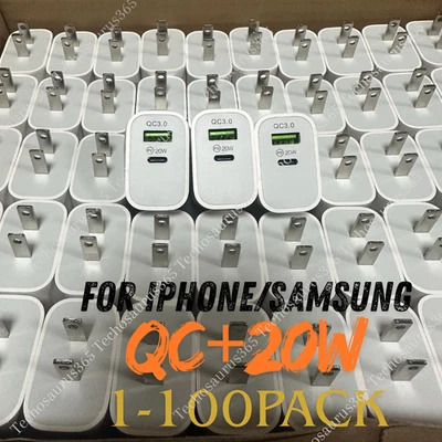Dual Ports PD USB A & USB Type C Plug Fast Charger Brick For iPhone Samsung Lot - Image 1 of 4