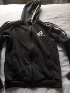 Adidas Retro Full Zip Hooded Jacket Hoodie Sweatshirt Mens Sz Small Black White - Picture 1 of 10