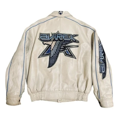 Chaqueta Bomber Avirex de Cuero de Colección Años 90 RARA Logo Águila Blanca Universitaria Talla L Foto 1 de 4
